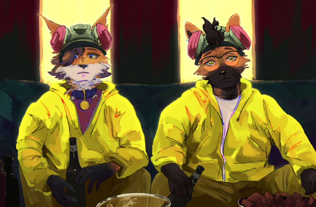 two painted halfbodies + background